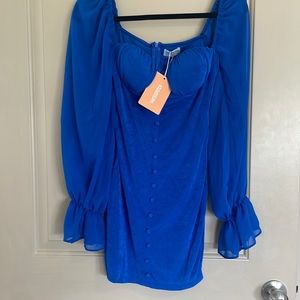 Velvet electric blue dress with sheer sleeves